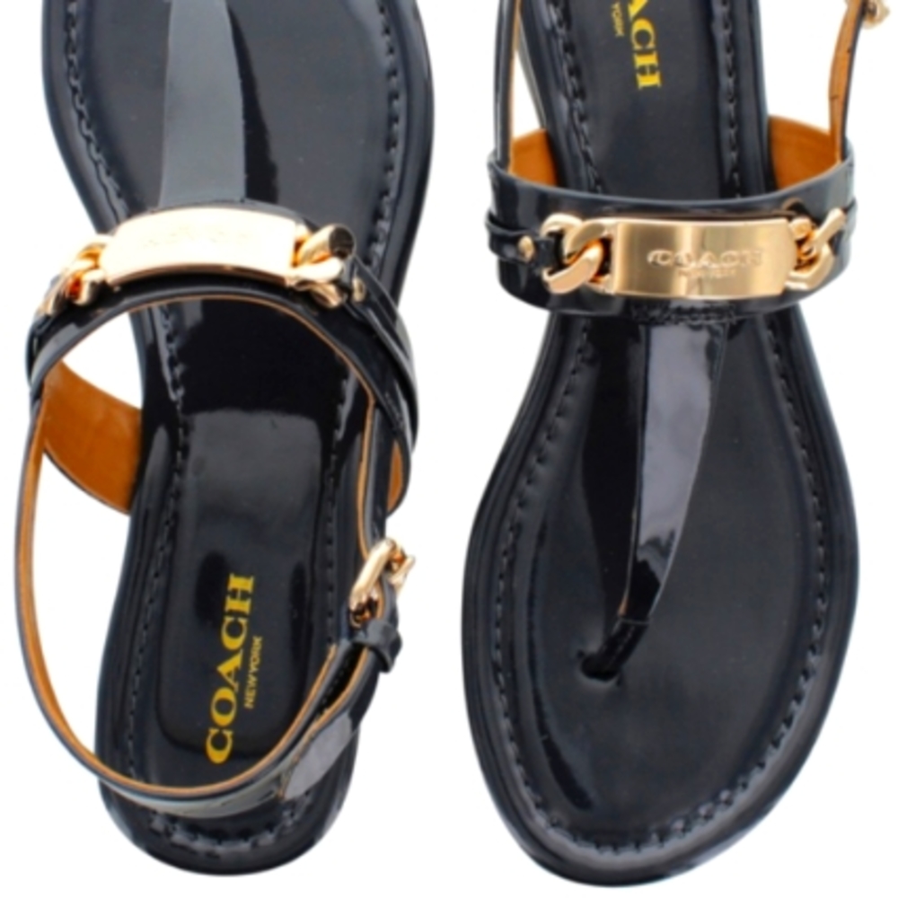 COACH SANDLES GOLD VLK PATENT LEATHER